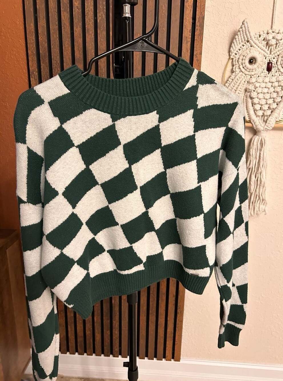 Hollister Checkered Sweater Size S Green White Knit Pullover